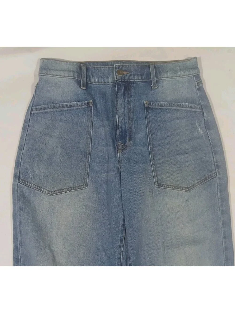 Evereve Barrel Jeans Size 28 Light Wash Ankle Utility Boho Preppy Cotton